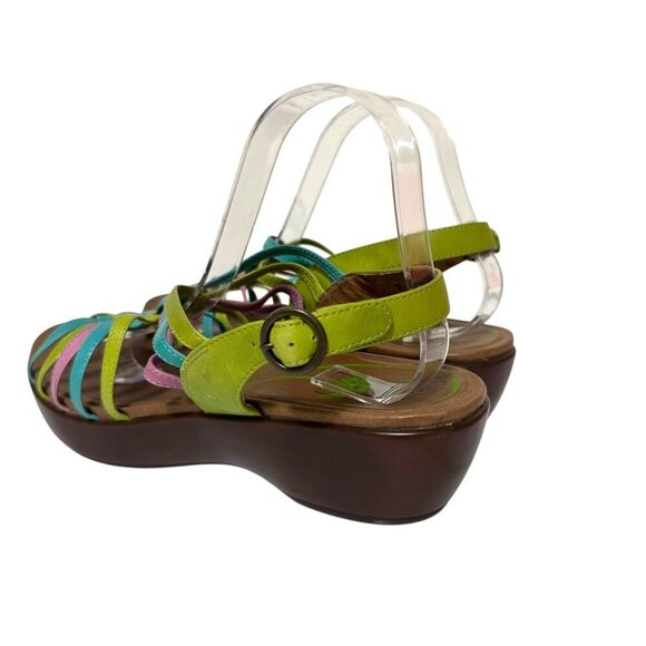 Dansko Dana Sandals Leather Pink Blue Green Strappy Wedge Womens Size 42 US 12 - Picture 8 of 16